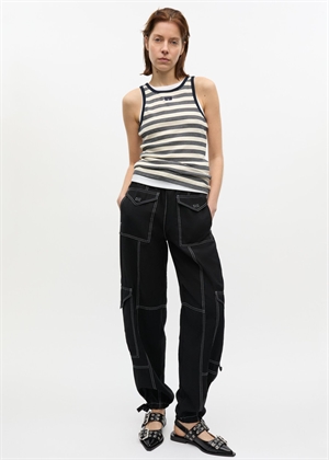 Light slub high waist pocket pant Black F8807 Ganni